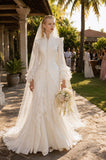 Load image into Gallery viewer, Ivory Wedding Gown with Graceful Full Length Silhouette and Dramatic Bridal Train