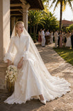 Load image into Gallery viewer, Ivory Wedding Gown with Graceful Full Length Silhouette and Dramatic Bridal Train