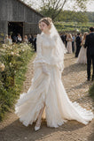 Load image into Gallery viewer, Ivory Formal Bridal Dress with Elegant Train, Romantic Wedding Gown
