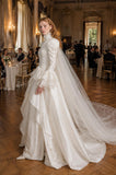 Load image into Gallery viewer, Ivory Wedding Gown with Graceful Full Length Silhouette and Dramatic Bridal Train