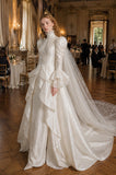 Load image into Gallery viewer, Ivory Wedding Gown with Graceful Full Length Silhouette and Dramatic Bridal Train