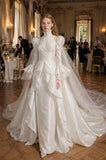 Load image into Gallery viewer, Ivory Wedding Gown with Graceful Full Length Silhouette and Dramatic Bridal Train