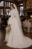 Load image into Gallery viewer, Ivory Bridal Gown with Flowing Train, Elegant Wedding Dress for Formal Ceremony