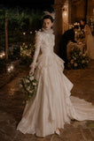 Load image into Gallery viewer, Ivory Wedding Gown with Graceful Full Length Silhouette and Dramatic Bridal Train