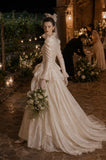 Load image into Gallery viewer, Ivory Wedding Gown with Graceful Full Length Silhouette and Dramatic Bridal Train