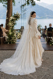 Load image into Gallery viewer, White Formal Bridal Dress with Elegant Train, Romantic Wedding Gown