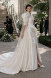 Load image into Gallery viewer, Ivory Wedding Gown with Graceful Full Length Silhouette and Dramatic Bridal Train