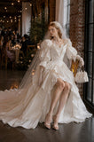 Load image into Gallery viewer, Ivory Bridal Gown with Flowing Train, Elegant Wedding Dress for Formal Ceremony