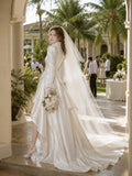 Load image into Gallery viewer, Ivory Wedding Gown with Graceful Full Length Silhouette and Dramatic Bridal Train