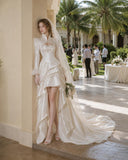 Load image into Gallery viewer, Ivory Wedding Gown with Graceful Full Length Silhouette and Dramatic Bridal Train