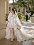 Load image into Gallery viewer, Ivory Wedding Gown with Graceful Full Length Silhouette and Dramatic Bridal Train