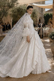 Load image into Gallery viewer, Ivory Bridal Gown with Flowing Train, Elegant Wedding Dress for Formal Ceremony