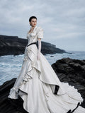 Load image into Gallery viewer, White Statement Wedding Dress with Flowing Skirt and Refined Bridal Silhouette