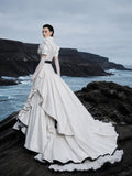 Load image into Gallery viewer, White Statement Wedding Dress with Flowing Skirt and Refined Bridal Silhouette