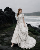 Load image into Gallery viewer, White Bridal Gown with Flowing Train, Elegant Wedding Dress for Formal Ceremony