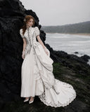 Load image into Gallery viewer, White Bridal Gown with Flowing Train, Elegant Wedding Dress for Formal Ceremony