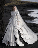 Load image into Gallery viewer, White Wedding Gown with Graceful Full Length Silhouette and Dramatic Bridal Train
