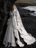 Load image into Gallery viewer, White Wedding Gown with Graceful Full Length Silhouette and Dramatic Bridal Train