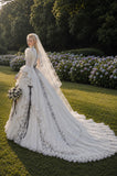 Load image into Gallery viewer, Ivory Bridal Gown with Flowing Train, Elegant Wedding Dress for Formal Ceremony