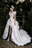 Load image into Gallery viewer, Ivory Statement Wedding Dress with Flowing Skirt and Refined Bridal Silhouette