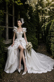 Load image into Gallery viewer, Ivory Statement Wedding Dress with Flowing Skirt and Refined Bridal Silhouette