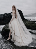 Load image into Gallery viewer, White Wedding Gown with Graceful Full Length Silhouette and Dramatic Bridal Train