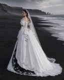 Load image into Gallery viewer, White Formal Bridal Dress with Elegant Train, Romantic Wedding Gown