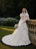 Load image into Gallery viewer, White Statement Wedding Dress with Flowing Skirt and Refined Bridal Silhouette