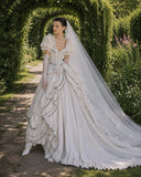 Load image into Gallery viewer, White Bridal Gown with Flowing Train, Elegant Wedding Dress for Formal Ceremony