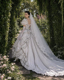 Load image into Gallery viewer, White Bridal Gown with Flowing Train, Elegant Wedding Dress for Formal Ceremony