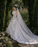 Load image into Gallery viewer, White Bridal Gown with Flowing Train, Elegant Wedding Dress for Formal Ceremony