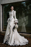 Load image into Gallery viewer, White Wedding Gown with Graceful Full Length Silhouette and Dramatic Bridal Train