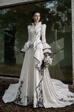 Load image into Gallery viewer, White Wedding Gown with Graceful Full Length Silhouette and Dramatic Bridal Train