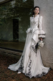 Load image into Gallery viewer, White Wedding Gown with Graceful Full Length Silhouette and Dramatic Bridal Train