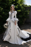 Load image into Gallery viewer, White Formal Bridal Dress with Elegant Train, Romantic Wedding Gown