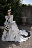 Load image into Gallery viewer, White Formal Bridal Dress with Elegant Train, Romantic Wedding Gown