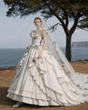 Load image into Gallery viewer, White Wedding Gown with Graceful Full Length Silhouette and Dramatic Bridal Train