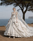 Load image into Gallery viewer, White Wedding Gown with Graceful Full Length Silhouette and Dramatic Bridal Train