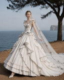 Load image into Gallery viewer, White Wedding Gown with Graceful Full Length Silhouette and Dramatic Bridal Train