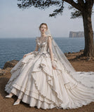 Load image into Gallery viewer, White Wedding Gown with Graceful Full Length Silhouette and Dramatic Bridal Train