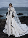 Load image into Gallery viewer, White Statement Wedding Dress with Flowing Skirt and Refined Bridal Silhouette