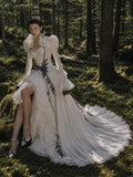 Load image into Gallery viewer, Ivory Wedding Gown with Graceful Full Length Silhouette and Dramatic Bridal Train
