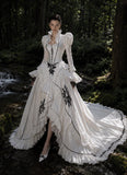 Load image into Gallery viewer, White Formal Bridal Dress with Elegant Train, Romantic Wedding Gown