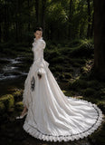 Load image into Gallery viewer, White Formal Bridal Dress with Elegant Train, Romantic Wedding Gown