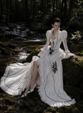 Load image into Gallery viewer, White Formal Bridal Dress with Elegant Train, Romantic Wedding Gown