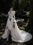 Load image into Gallery viewer, White Formal Bridal Dress with Elegant Train, Romantic Wedding Gown