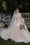 Load image into Gallery viewer, Ivory Wedding Gown with Graceful Full Length Silhouette and Dramatic Bridal Train