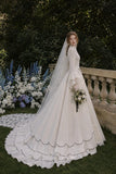 Load image into Gallery viewer, Ivory Wedding Gown with Graceful Full Length Silhouette and Dramatic Bridal Train