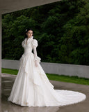 Load image into Gallery viewer, Ivory Bridal Gown with Flowing Train, Elegant Wedding Dress for Formal Ceremony