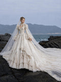 Load image into Gallery viewer, White Wedding Gown with Graceful Full Length Silhouette and Dramatic Bridal Train